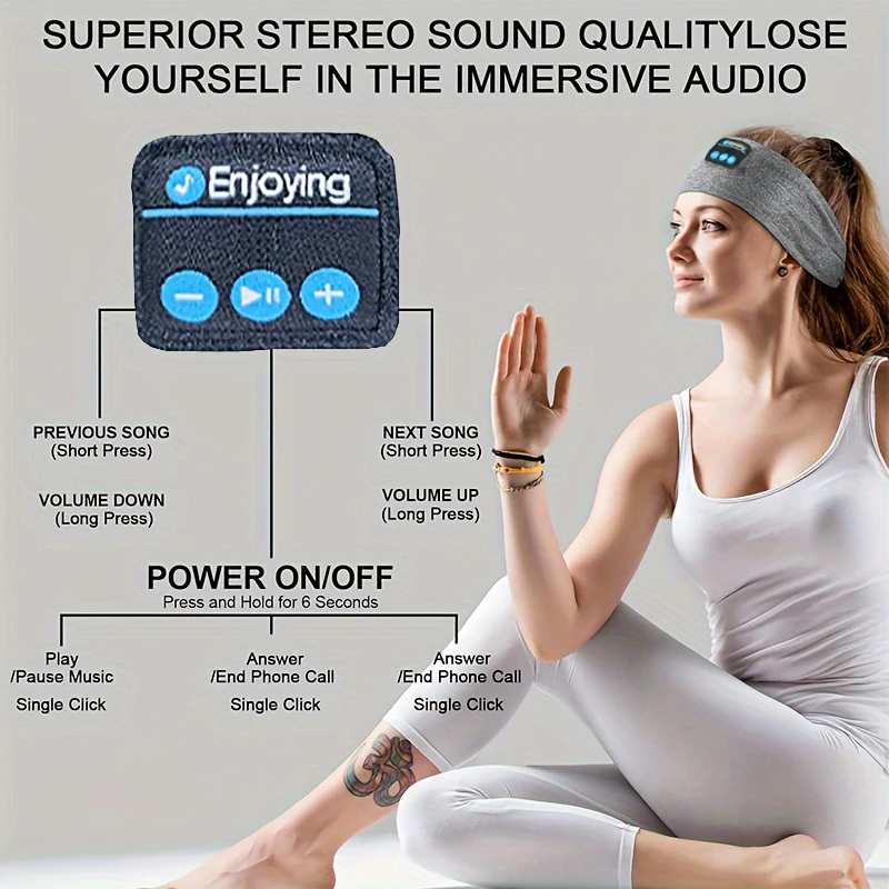 Sport Fitness Musica Fascia Bluetooth Fascia elastica per dormire Maschera per gli occhi Patch Auricolare Bluetooth senza fili Foulard senza fili Auricolari