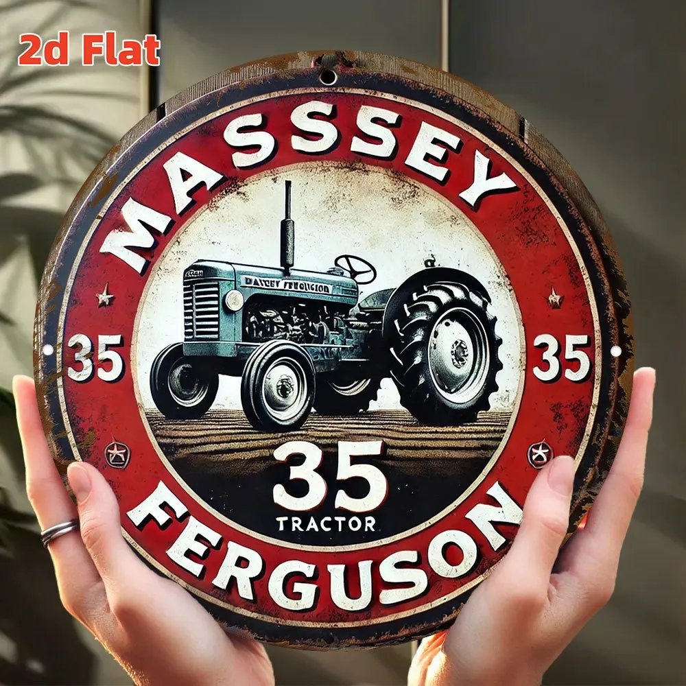 لوحة فنية جدارية مسطحة ثنائية الأبعاد "Massey Ferguson Tractor" - ديكور آلات زراعية عتيقة، لافتة ألومنيوم متينة مع تصميم "35 جرار"، مثالية #1