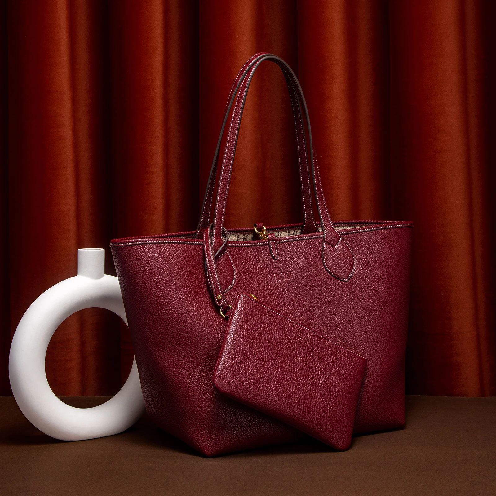 CHCH Women's Tote Bag 2025 Autumn New Coffee Color Handbag Double sided Mother Child Casual Shopping Bag image 3