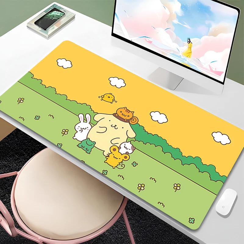 Large Gaming Customized Pom Pom Purin Mouse pad Office desk mat Game keyboard pad Desk Mats Kawaii Home Decor Sanrio Girl style