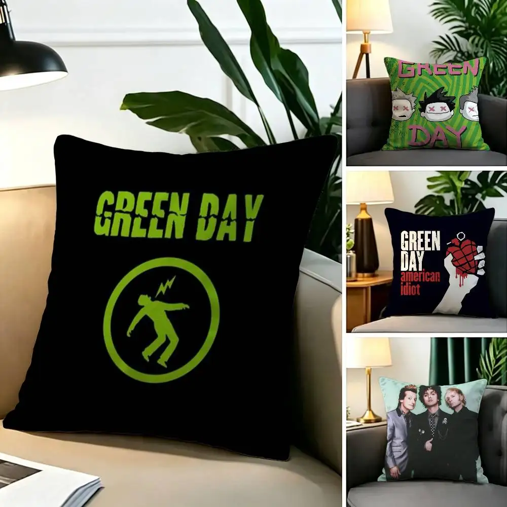 G-Green Day Band  Square Double-Sided printed Pillow Case Bedroom Bedside Pillow Sofa Cushion Cover