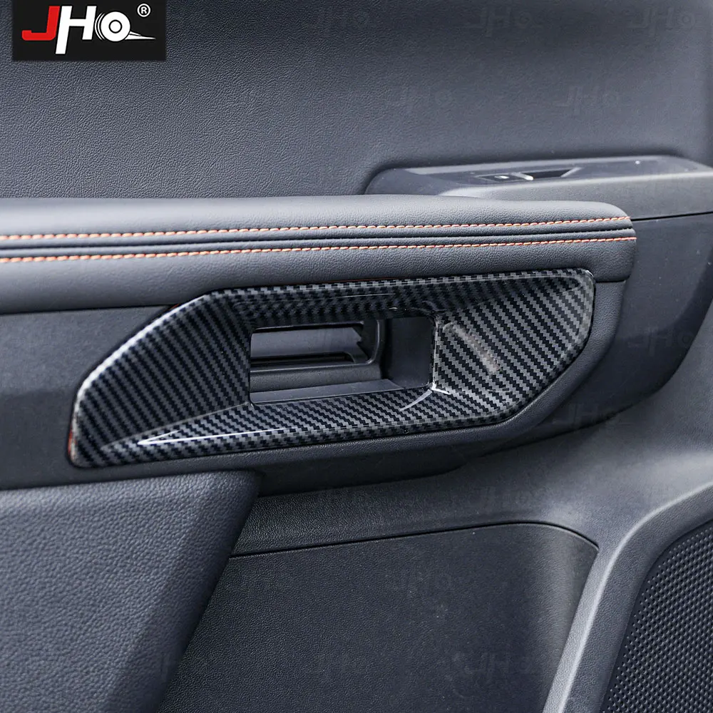 JHO Carbon Grain Inner Door Handle Cover Decorate Trim for Ford RangerT9 2022 2023 2024 2025 Exterior Molding Accessories