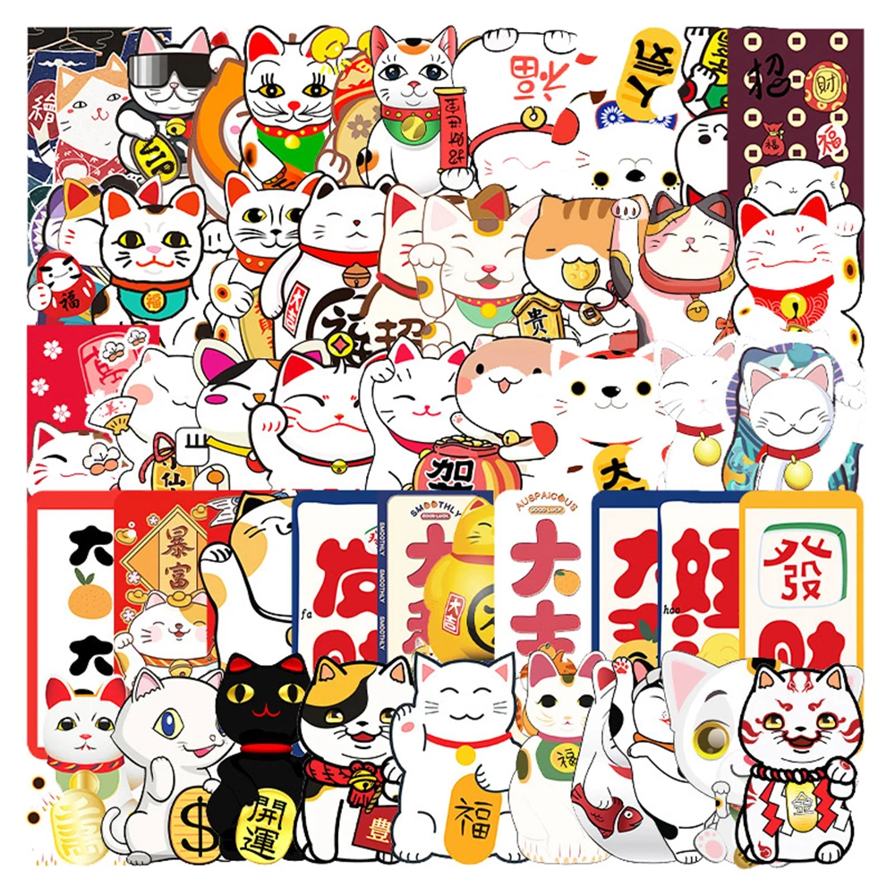 10/30/50pcs Cute Maneki Neko Luck Cartoon Cat Graffiti Stickers Decals DIY Laptop Phone Case Waterproof Kawaii Sticker Kids Toys