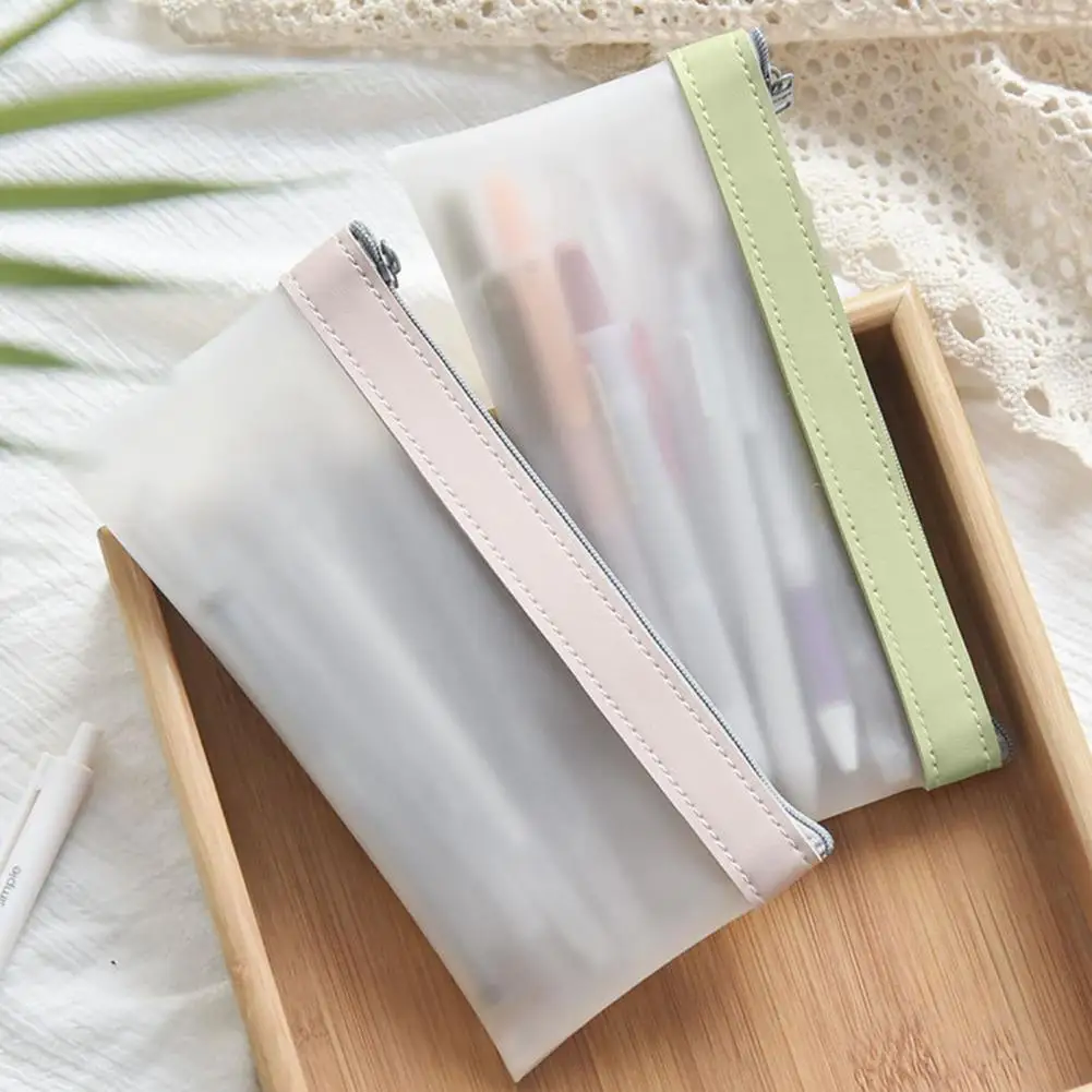 Transparent Pencil Case Set Colorful Pencil Pouch Transparent Frosted Textures Pencil Case Set with Zipper for Pens for School