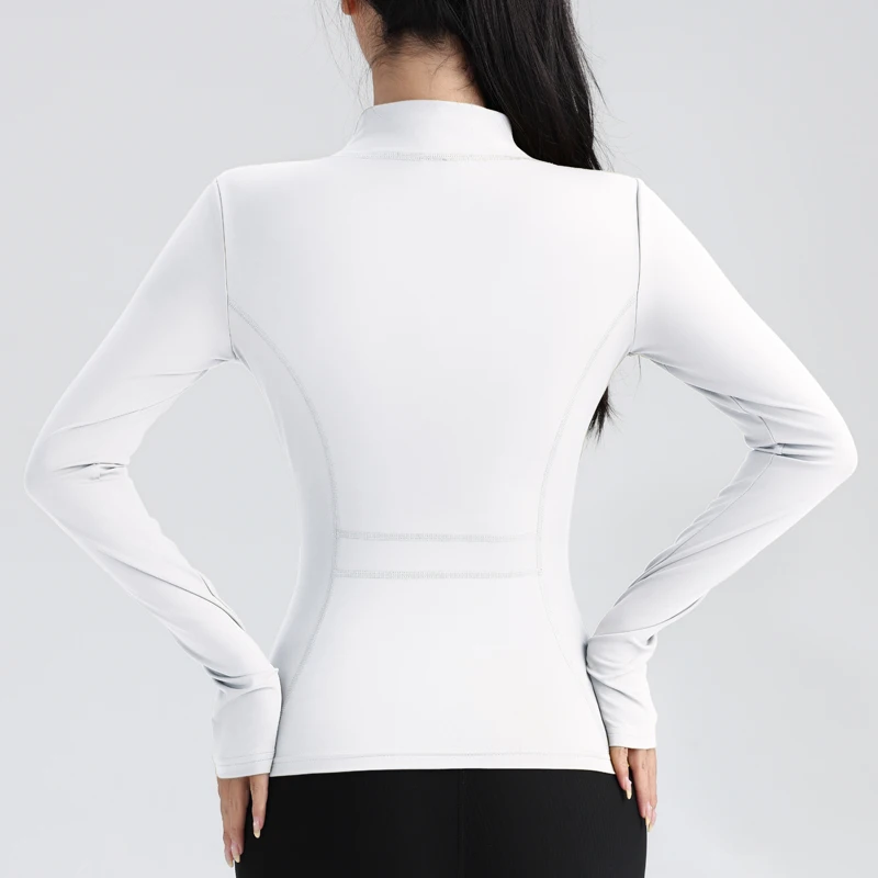 Top de Yoga con cremallera completa para mujer, chaqueta de Fitness para correr, ajuste elástico, Top de manga larga con cuello redondo, ropa