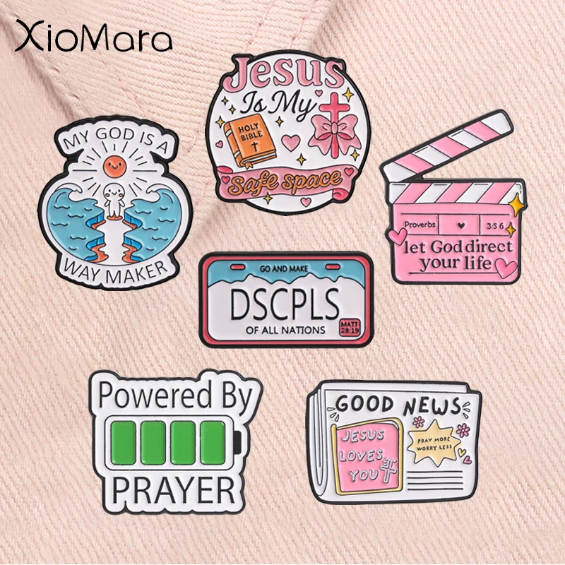 Christian Faith Enamel Pins Parting of the Red Sea License Plate Bible Verse Religious God Jesus Cross Brooches Badge Jewelry Gi