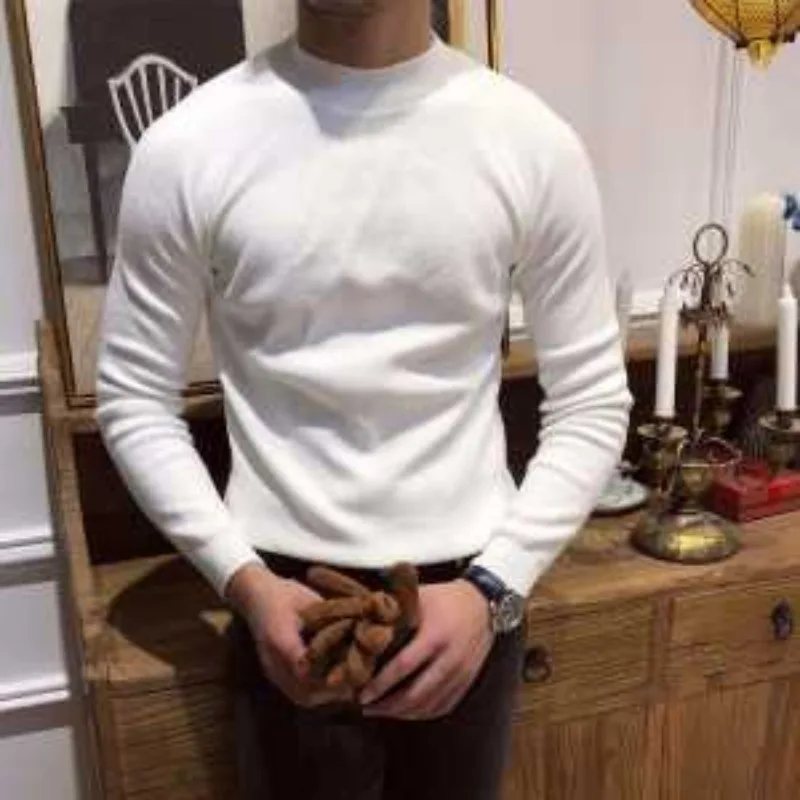 Outono inverno novo estilo meia gola alta para homens luz luxo estilo coreano na moda fino ajuste versátil sólido camisola de fundo topo