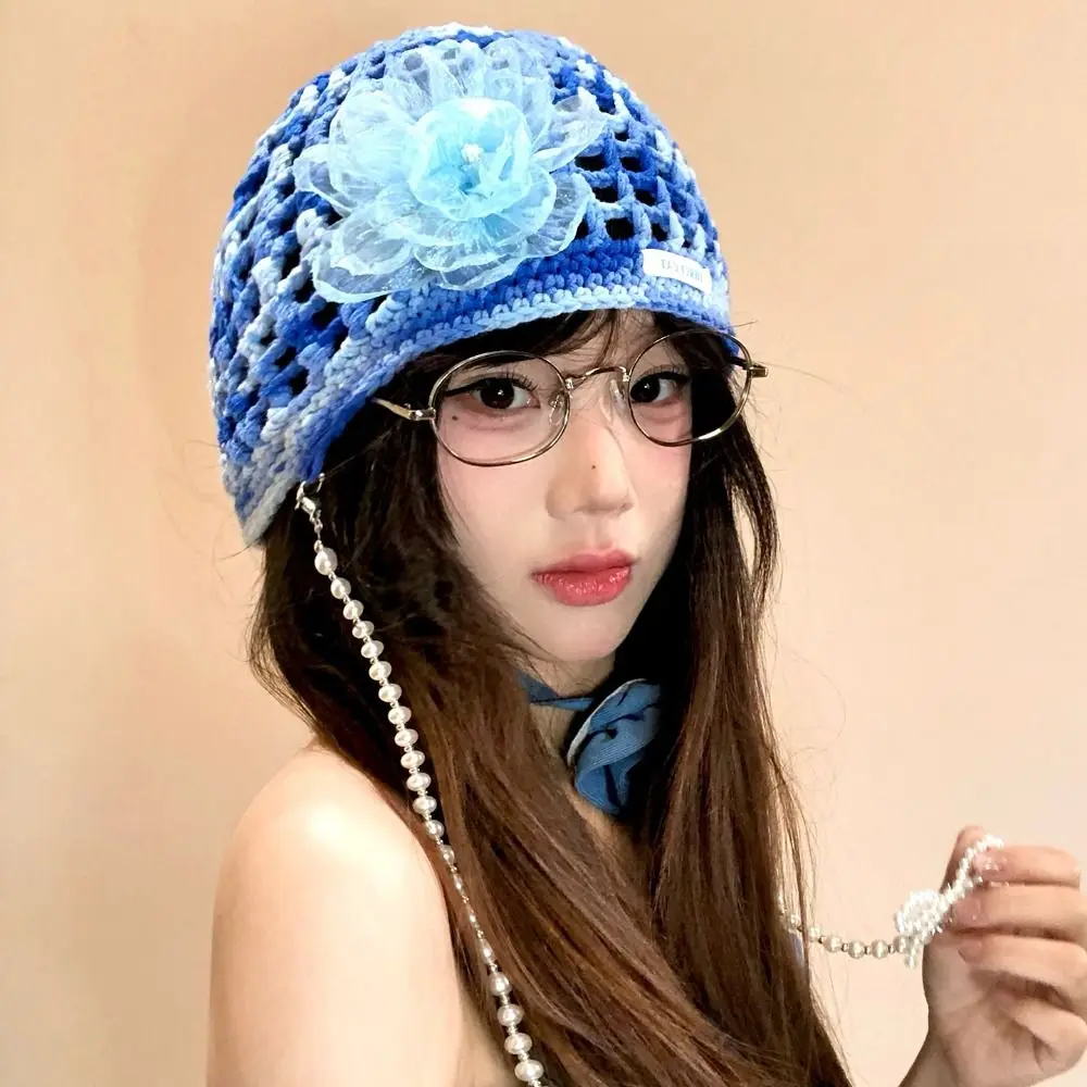 الرجعية البوهيمي نمط الكروشيه شرابة قبعة صغيرة الجوف الدوبامين اللون زهرة البلوز قبعة رقيقة نسج القوس اللؤلؤ قبعة قبعة الفتيات #1