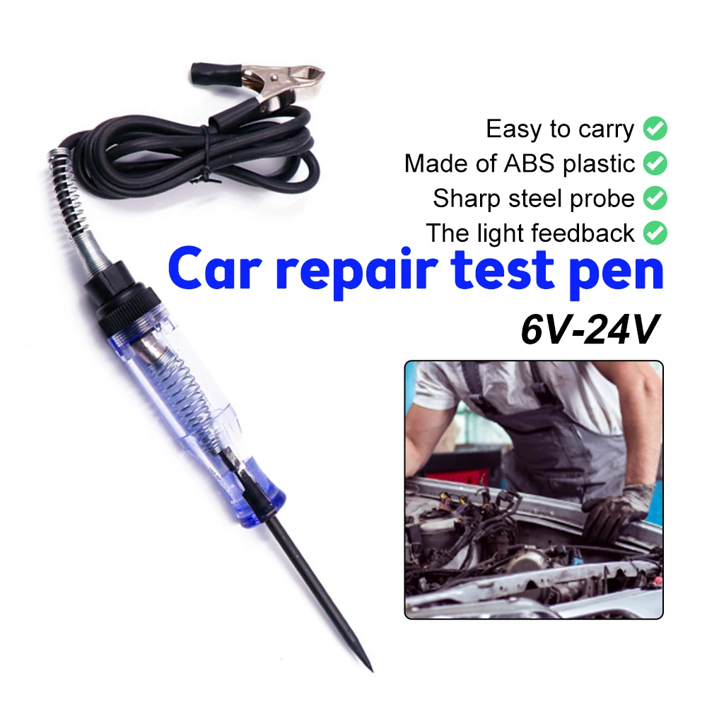 6V 12V 24V Automotive LED Circuit Tester Pen 6-24V Test Light VoltMet Long Probe Pen Wire Alligator Clip Light Bulb Automobile