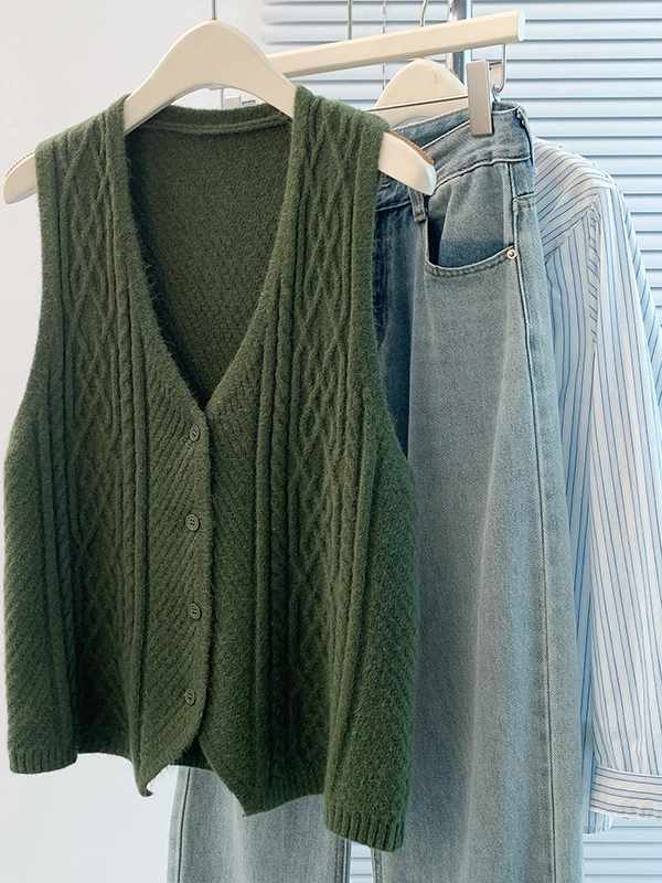 

Женский вязаный однотонный витой хлопковый повседневный свободный жилет весна осень новый Sle художественный простой дизайн универсальный