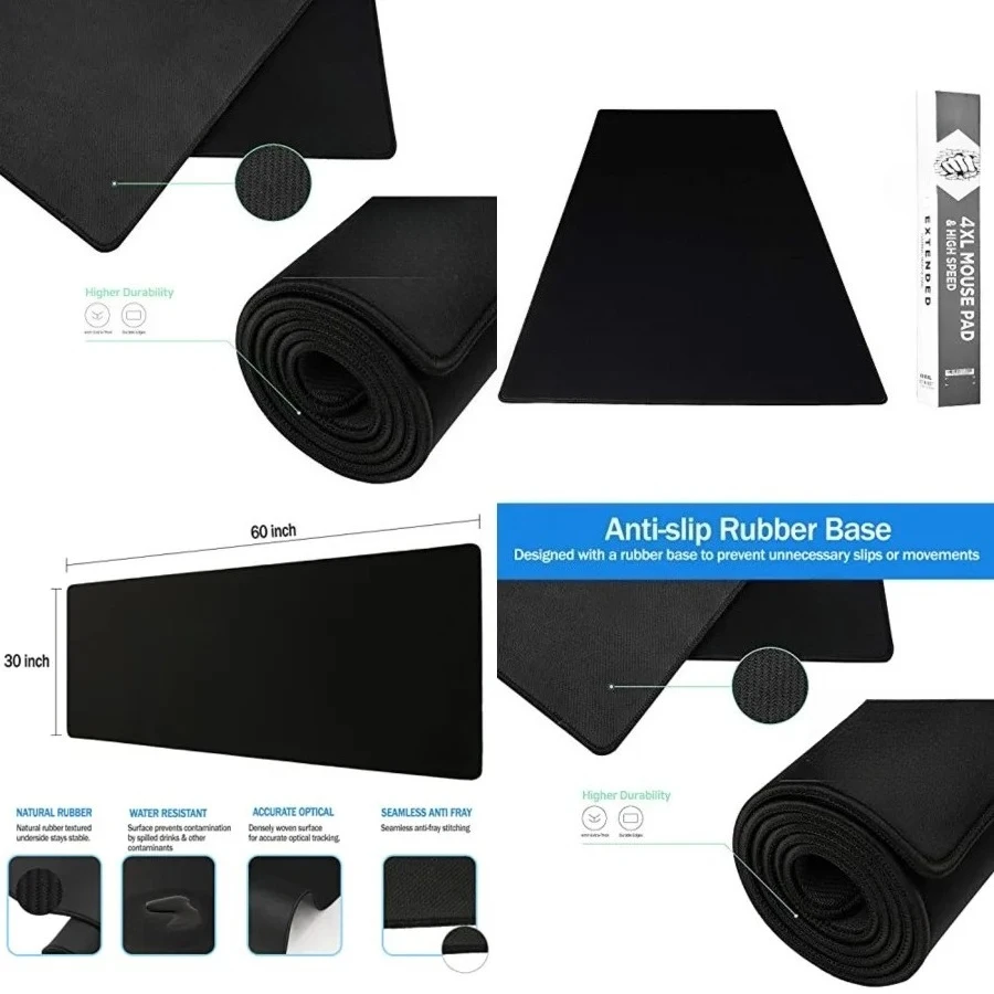 Big Desk Mouse Pad Extra Large for Gaming(60'' x 30'') - Super Thick Giant Mousepad for Full Desk with Rubber Base (Black, 4XL)