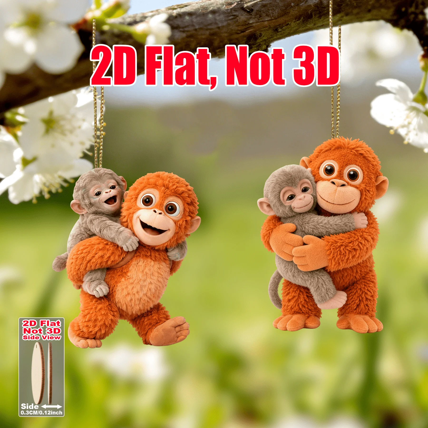 8pcs Protect Punch The Monkey Pendant Decorat Cute Monkey Holding Plush Gift The Monkey Keychain for Backpack Purse Wooden 2D