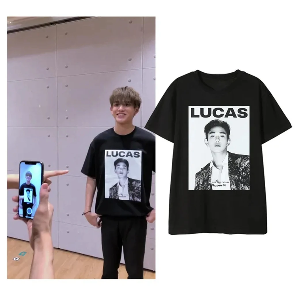 Kpop Y2K EXO KAI MARK Album Photo PRINTE T-shirt Summer Women Bat Sleeve Cotton T-shirt Harajuku 90S Oversize Streetwear