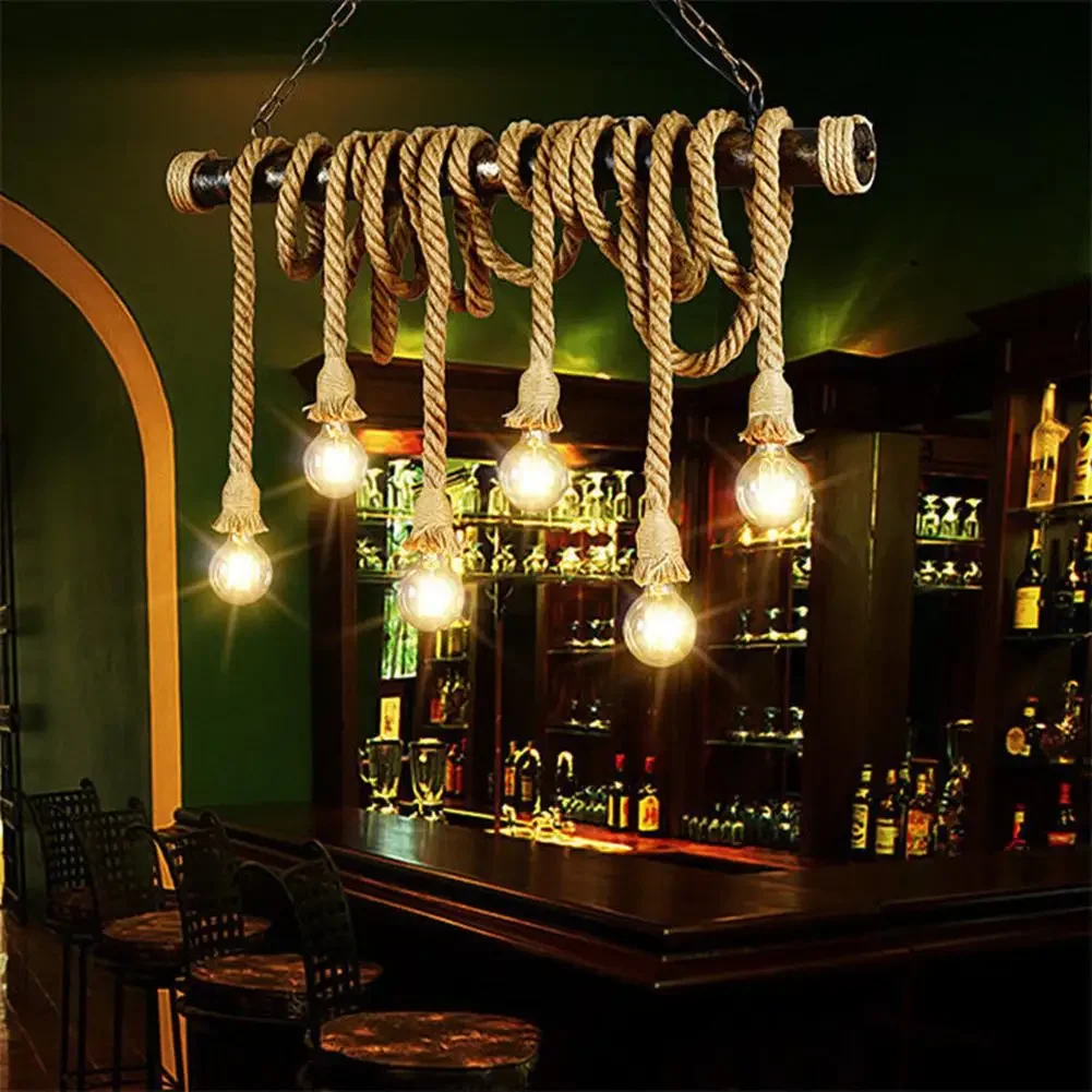 Hemp Rope Electric Wire Lamp Holder Cord DIY E27 Bulb Pendant Light Industrial Light Decorative for Party Hotel