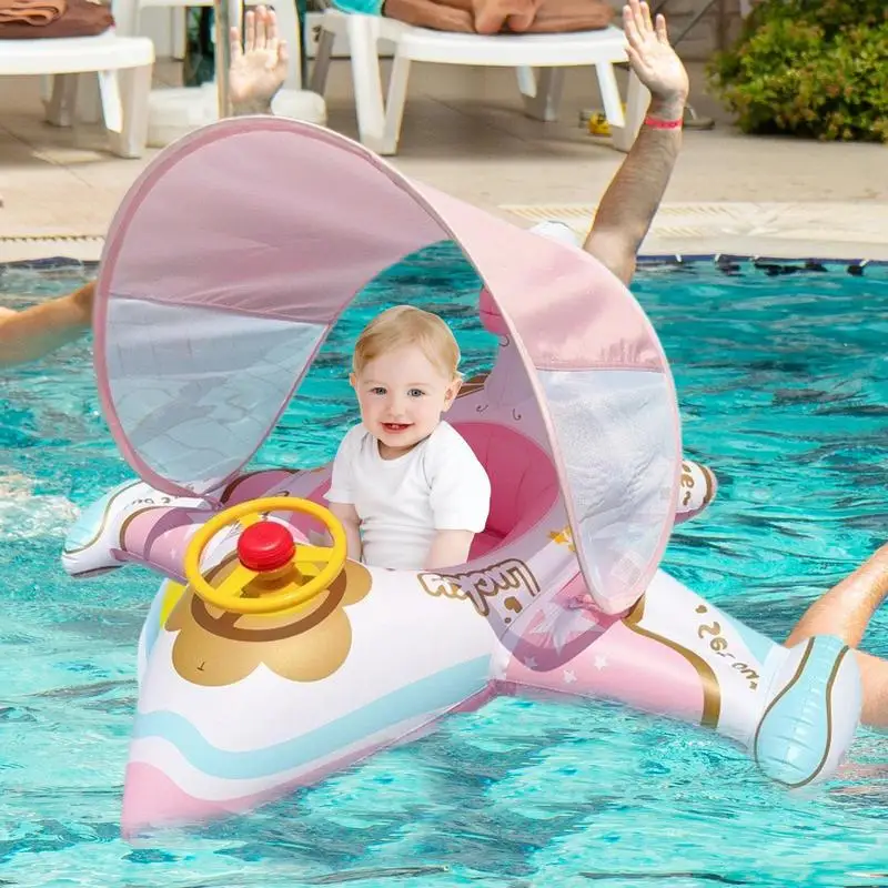 Galleggiante per aeroplano per giocattoli da piscina per zattera per aeroplano per bambini con parasole Lettino ergonomico e confortevole per l'igiene familiare