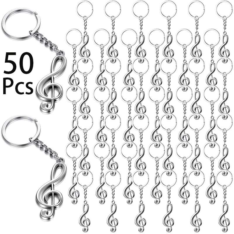 

50Pcs Musical Note Key Chain Metal Music Symbol G-Clef Key Ring Keychain