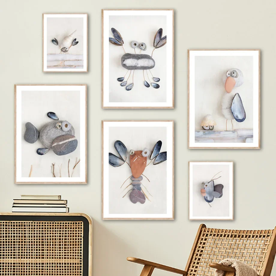 

Whimsical Pebble Sea Creature Wall Art Canvas - Funny Bathroom Decor Poster Print Ideal for Living Room Home Decor