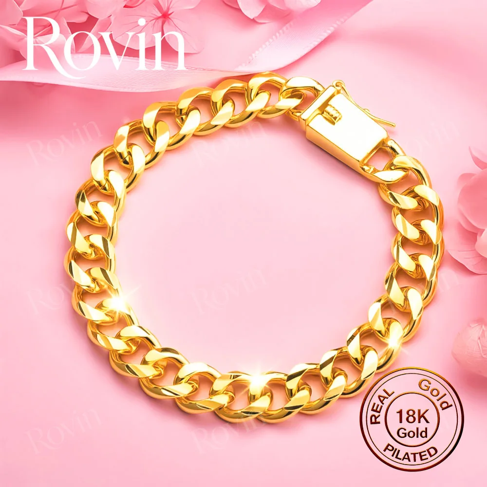18K Gold 8-Inch Classic Cuban Link Bracelet – Stylish Wedding Accessory for Men and Women