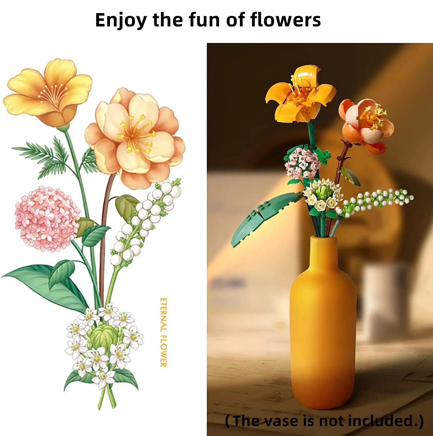 ชุดตัวต่อช่อดอกไม้ลายอิฐขนาดเล็ก456ชิ้นสำหรับการตกแต่ง DIY สะสมช่อดอกไม้ประจำบ้านสำหรับเด็กผู้หญิงอายุ8-12ปีเป็นของขวัญ