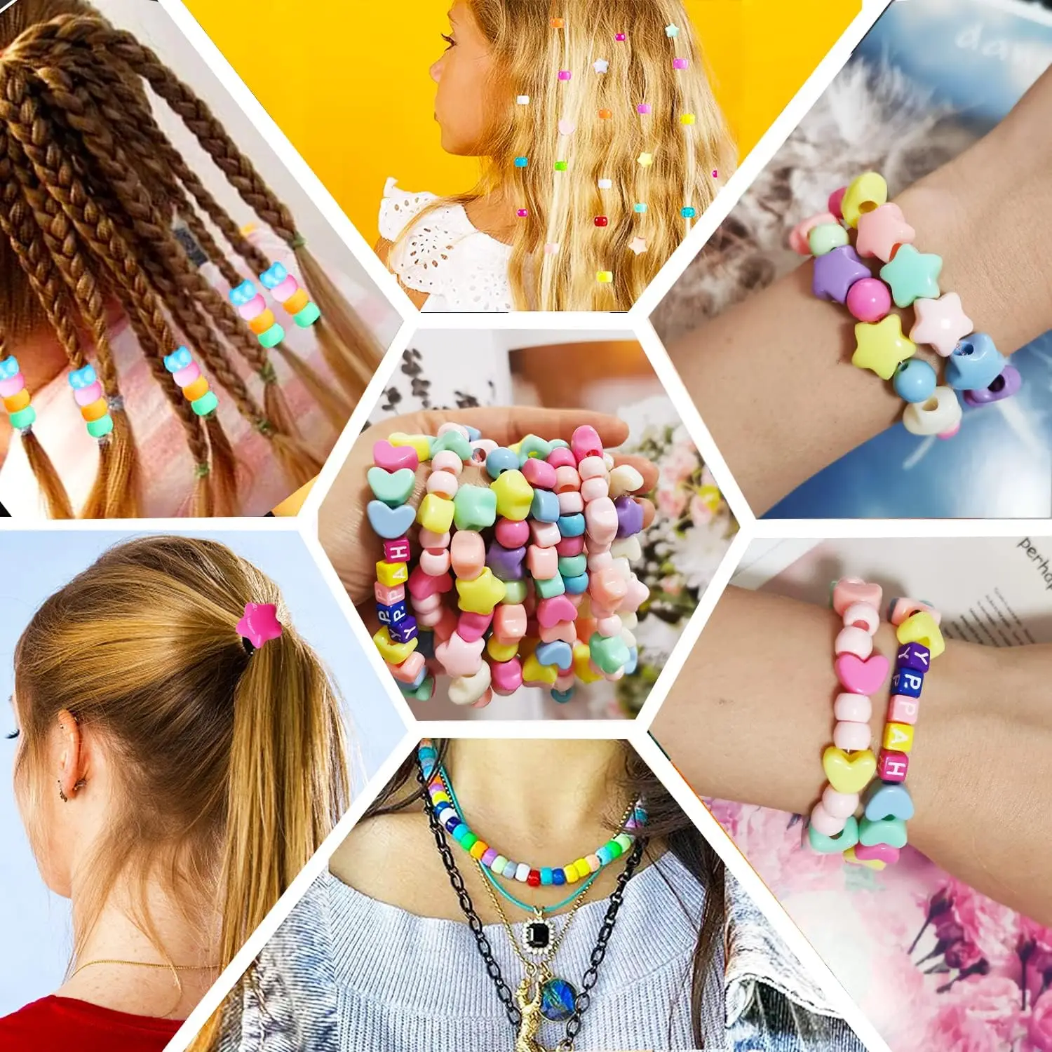 50 Stks/partij Acryl Kleurrijke Haarkralen Voor Gilrs Kids Vlechten, Hart/Ster/Pony Kralen Haar Sieraden Voor Vrouwen Locs Decoratie