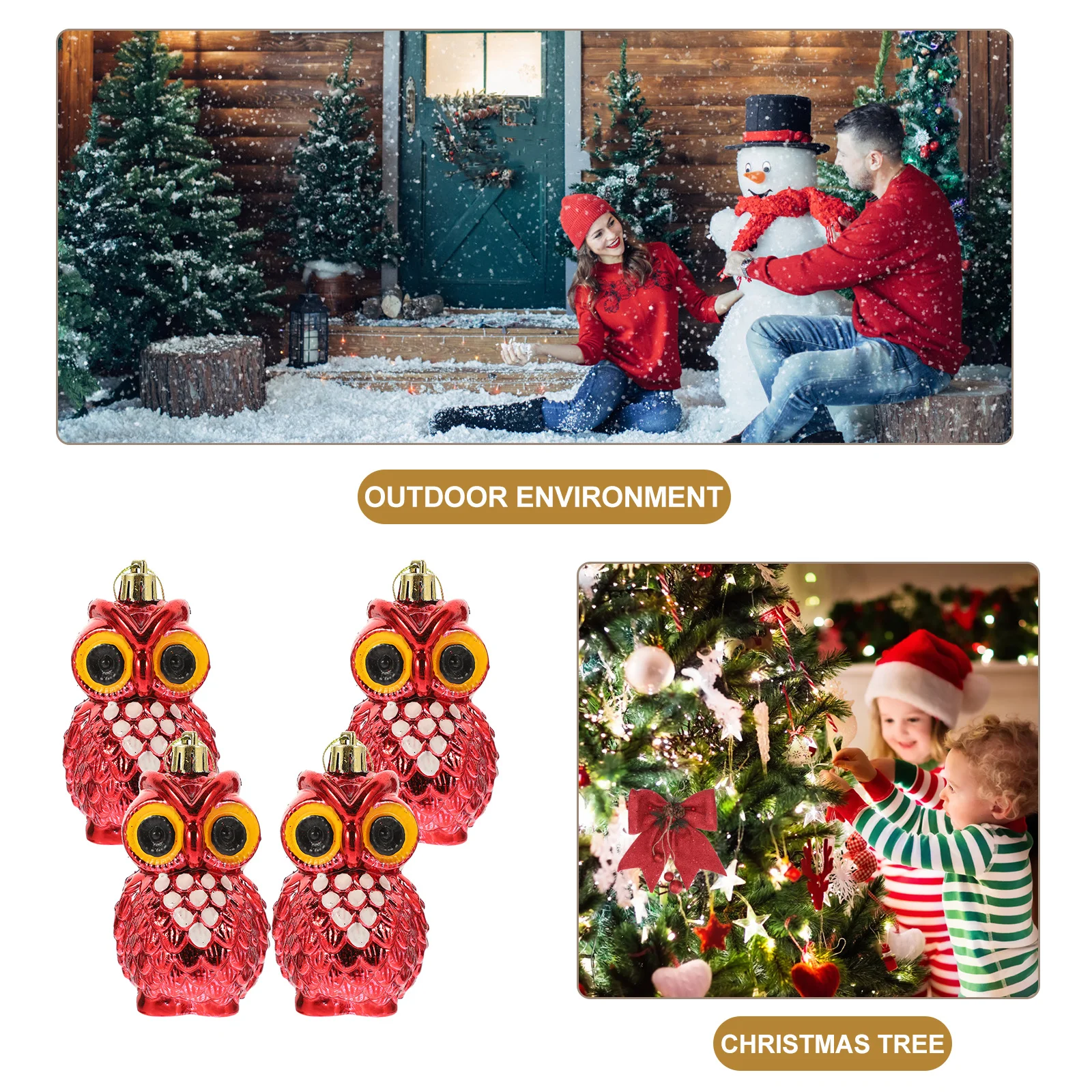 

4Pcs Christmas Owl Pendant Hanging Ornament Lovely Xmas Tree Decor Cartoon Style Premium Material for Holiday Display Decor