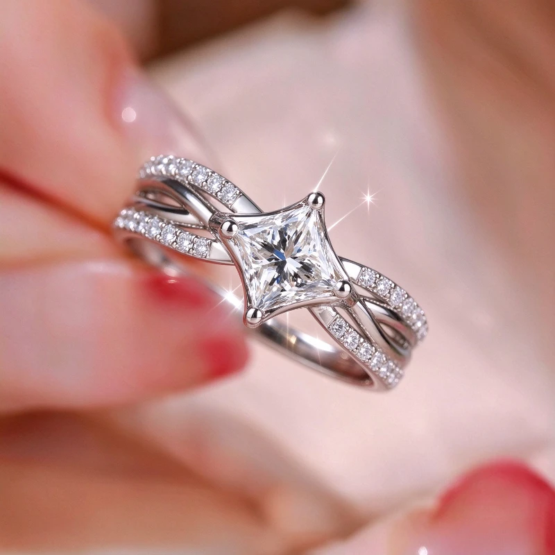 Elegant Luxury Synthetic Zirconia Twist Design Promise Ring for Women Fashion Temperament Wedding Engagement Fine Jewelry Crafts