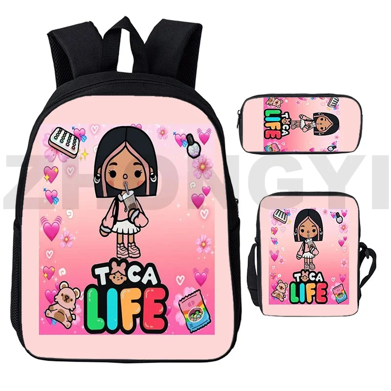 Ransel Boca cetak 3D 12/16 inci tas punggung kanvas imut kapasitas besar remaja kampus Anime Toca Life World Mochila Pria Wanita