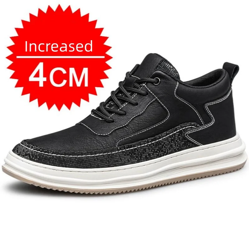 Sneaker für Herren mit Absatz, Schuhe mit 8 cm hohen Einlegesohlen, lässige Sportschuhe aus echtem Leder, Schuhe für große Größen_voghion.com
