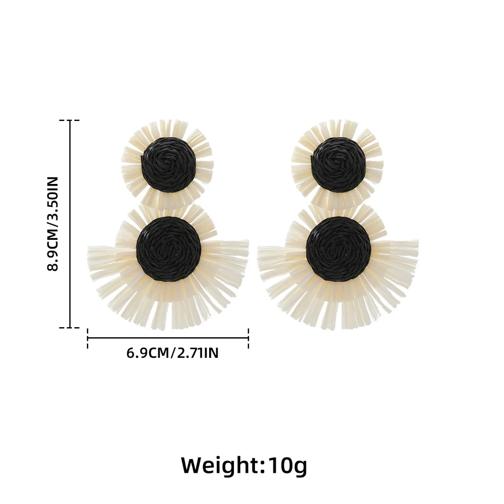 اليدوية أسود أبيض لافيت العشب عباد الشمس قلادة الأقراط العصرية مبالغ فيها زهرة كبيرة أقراط مجوهرات نسائية اكسسوارات #6