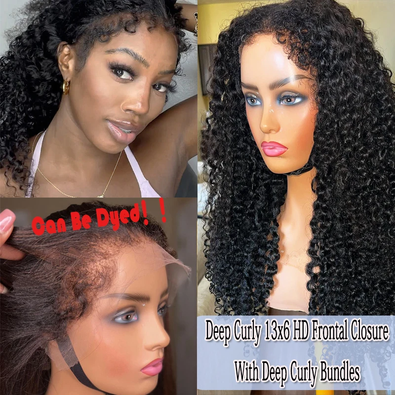 Real 13x6 HD Lace Frontal Invisible Deep Curly Wave 5x5 6x6 13x4 HD Transparent Crystal Lace Frontal Closure Only Brazilian