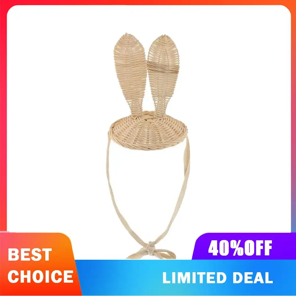 Children Hat Lovely Lightweight Photography Props Rattan Weaving Fashion Ear Design Cartoon Hats Girl Beach Decorations