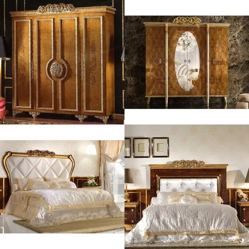 French Style Hand Carved Oak Solid Wood Wardrobe Large Capacity Bedroom Furniture Set Premium Storage Cabinet