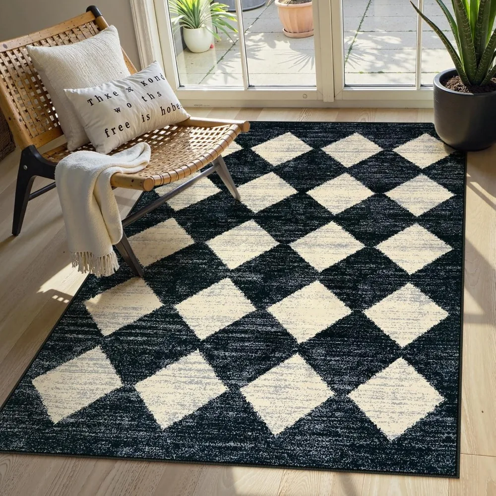 

Lahome Moroccan Trellis Area Rug - 3x5 Washable Black Entry Rug Non Slip Living Room Mat, Distressed Lattice Soft Stain Resistan