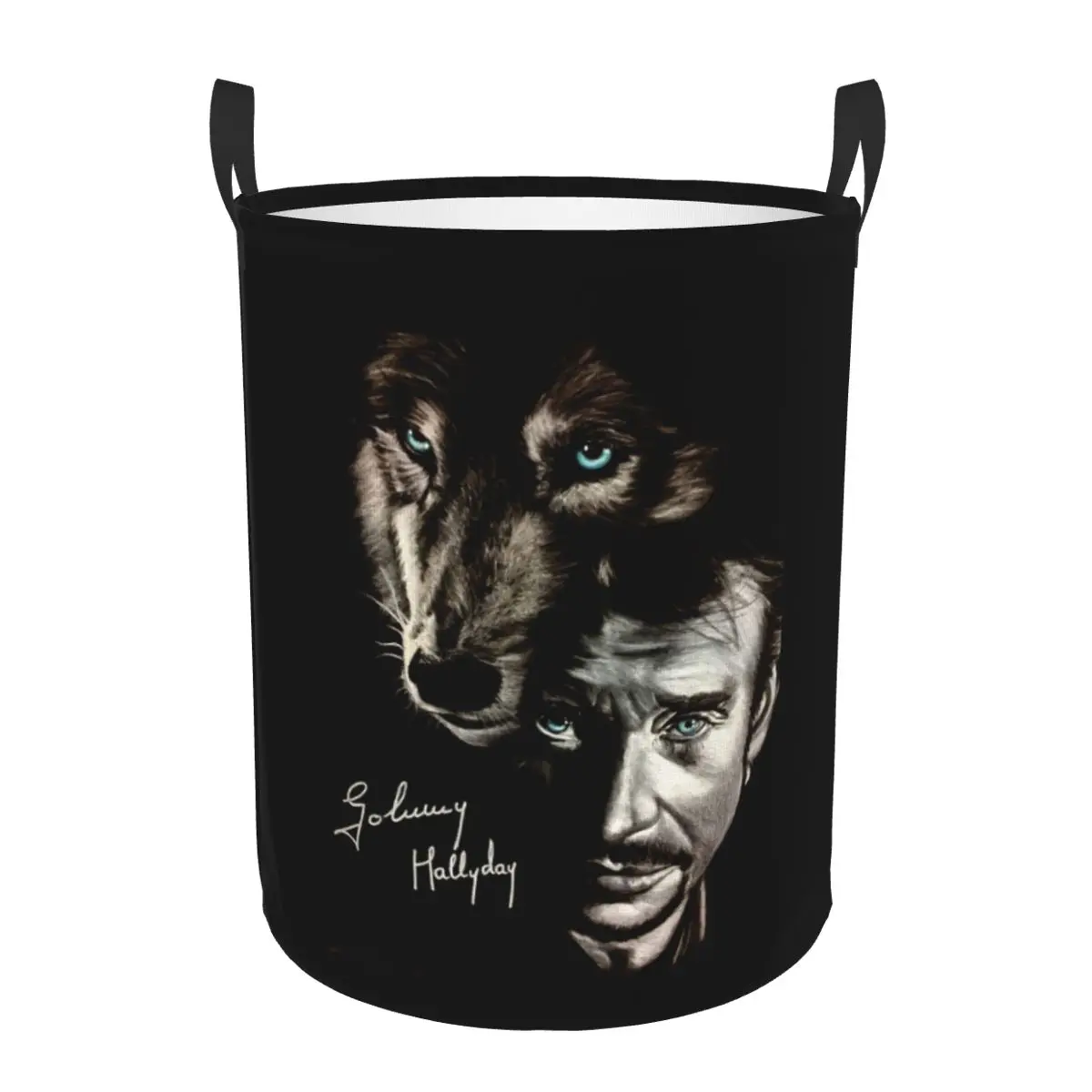 Customized Johnny Hallyday And Wolf Laundry Hamper Clothes Storage Basket France Singer Rock Star Toy Bin Organizer for Nursery