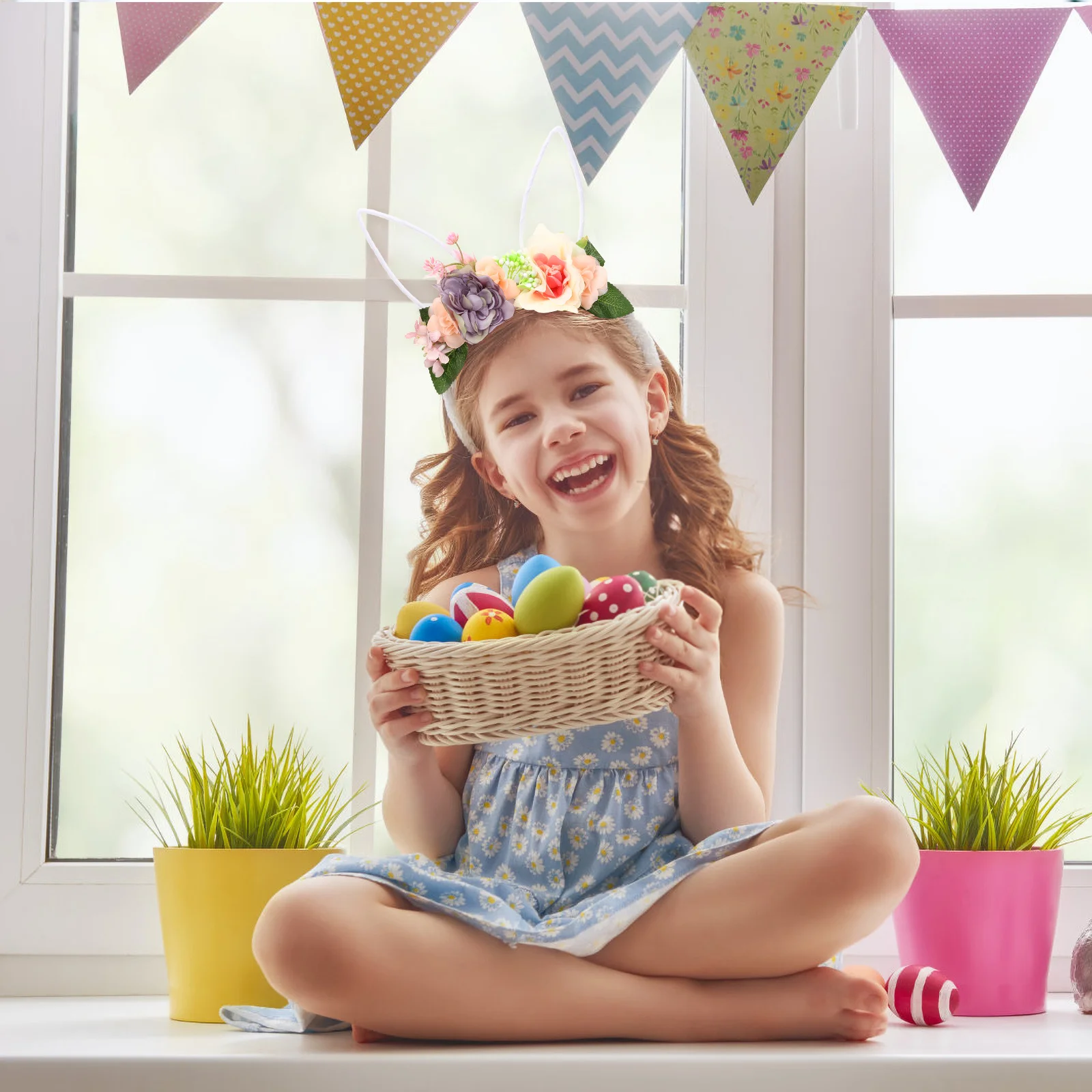 

Flower Headband Bunny Ears Creative Design Easter Party Hair Band Rabbit Ears Headband Adult Bunny Hair Accessories for Women