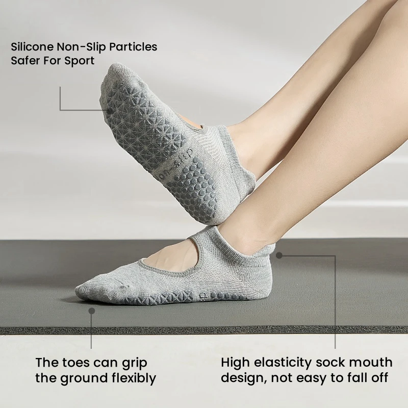 2/6 Paar Damen-Yoga-Socken mit offenem Spann, rutschfeste Bodensocken für den Innenbereich, Pilates-Sportsocken für Erwachsene – Detail 1