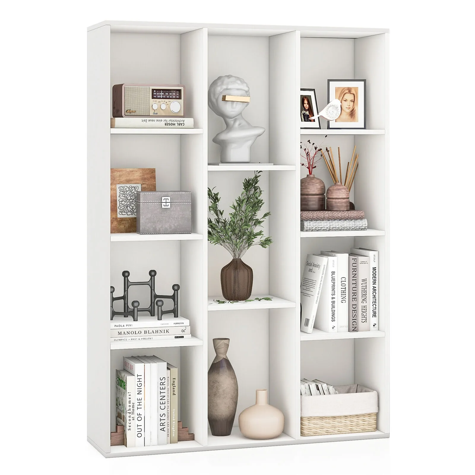 

US 11-Cube Bookcase Modern Geometric Bookshelf Storage w/ Anti-tipping Kits