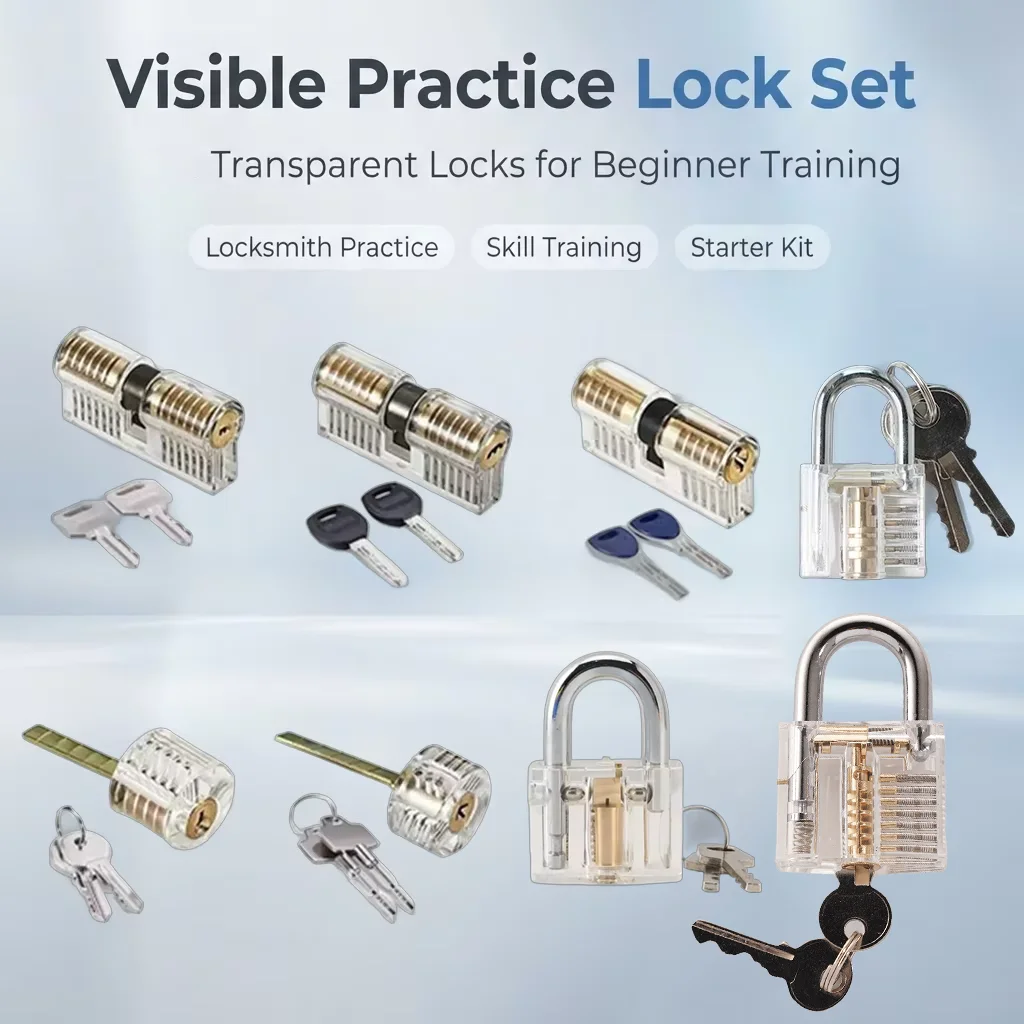 8pcs Transparent Lock Visible Practice Lock Set Locksmith Training Lock Set for Practice for Beginner