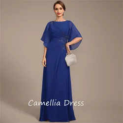 New Scoop Neck Mother Of The Bride Dress A-line Floor-Length Chiffon Appliques Formal Dresses Vestidos Mae Da Noiva Casamentos