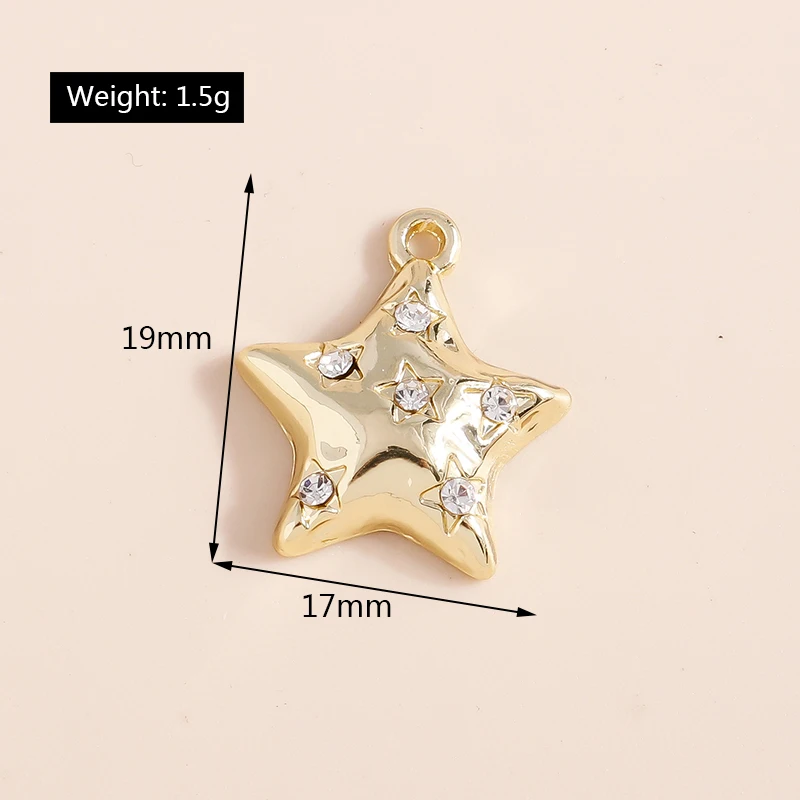 Mix 8 Stück Goldfarbe Herz Mond Sterne Bär Kristall Perlen Charms für DIY Schmuckherstellung Zubehör Anhänger Halskette Ohrringe – Detail 25