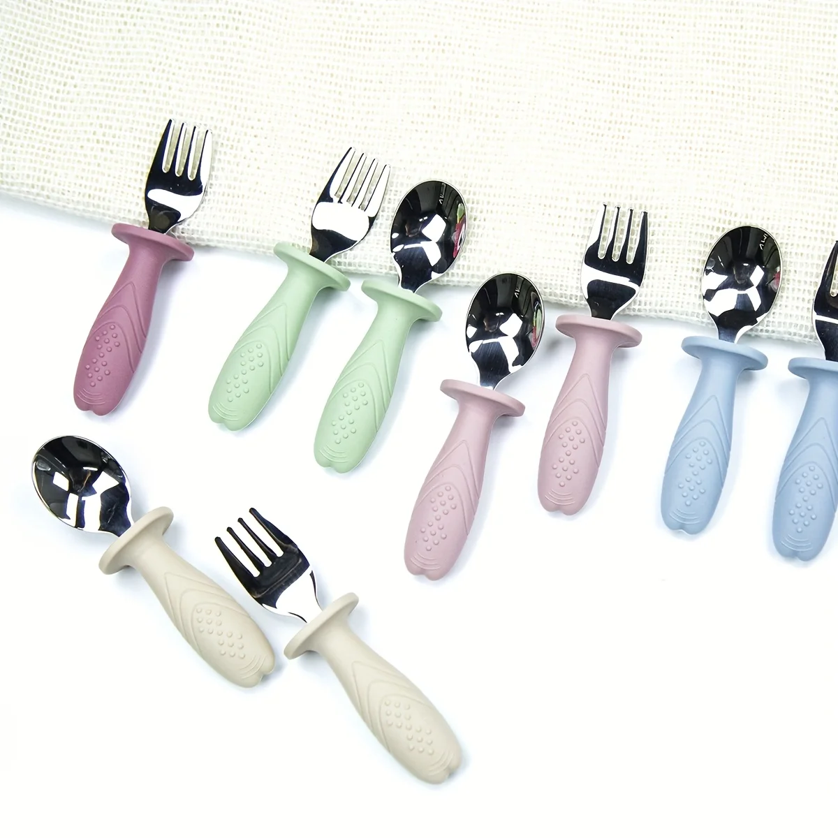 3 Pairs of Stainless Steel Children's Forks and Spoons, Silicone Handle Material, Baby Feeding Tableware, Christmas Gift