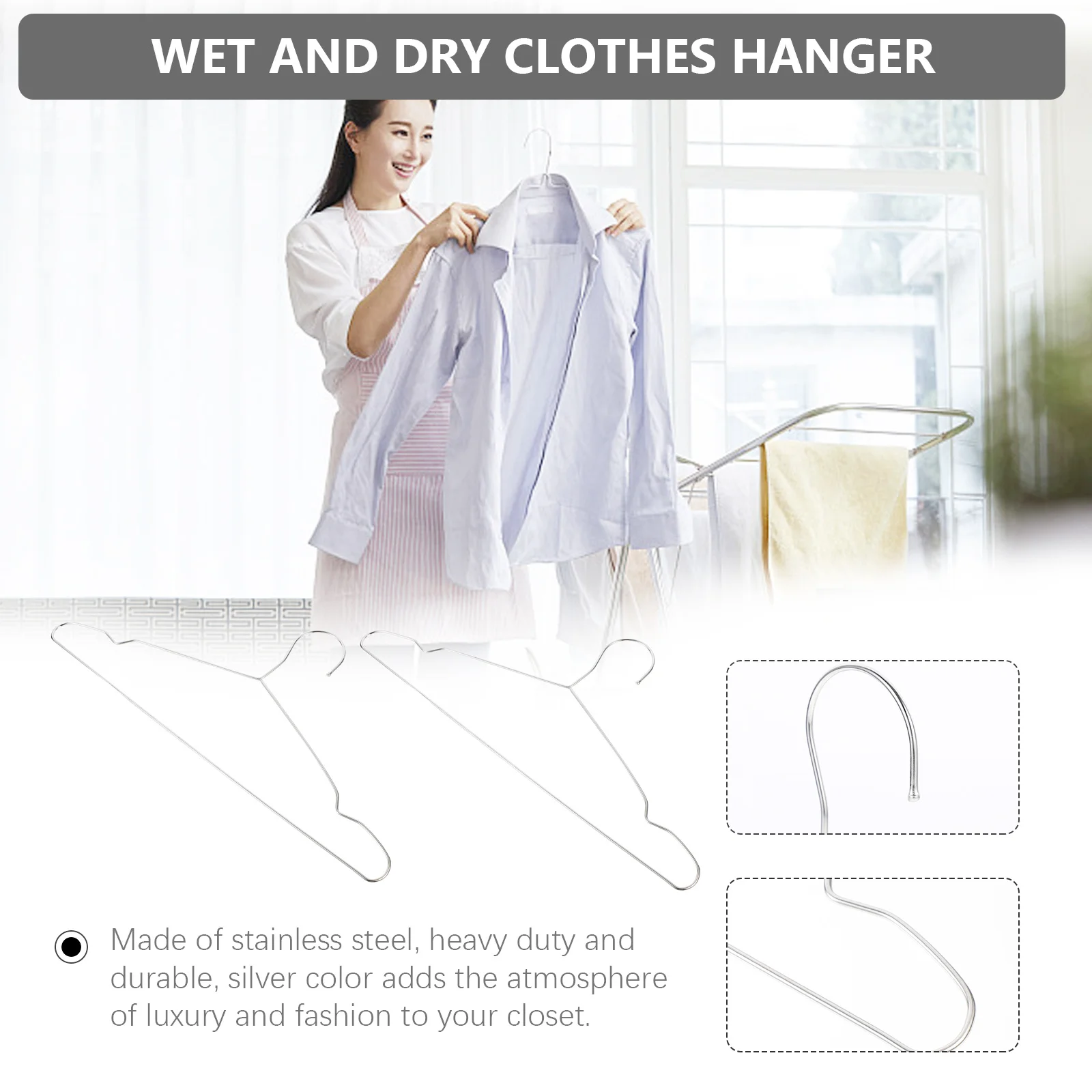 

10Pcs Stainless Steel Solid Clothes Hangers Flat Body Anti-Skid Notches No Edge Design Perfect for Suits Coats Jackets