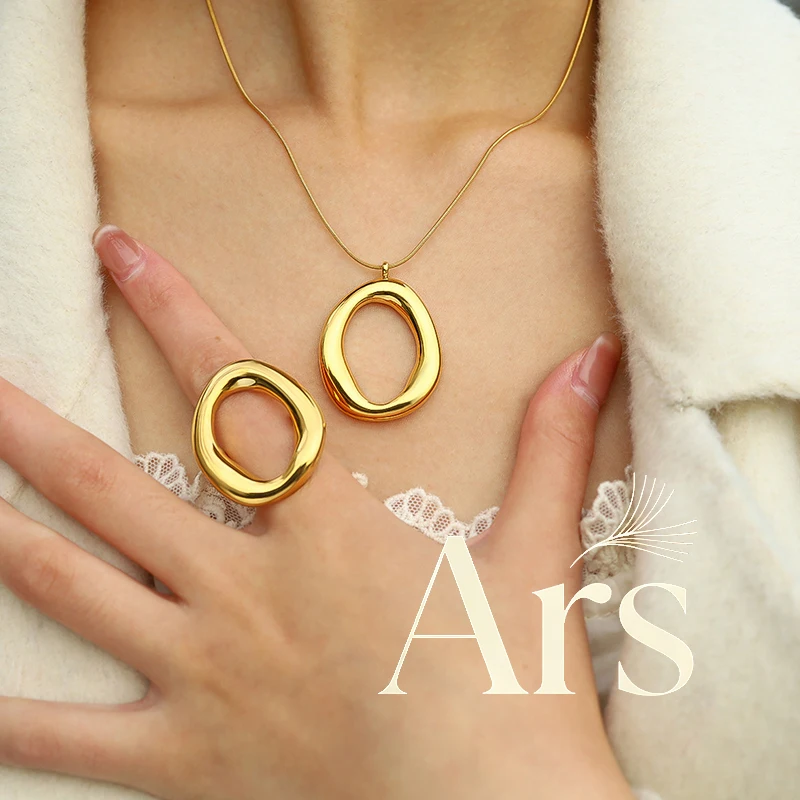 Stainless Steel Necklace Matching Earrings Ring for Women 18k Gold Plated Chain Necklaces Stud Earring Chunky Rings Jewelry Set