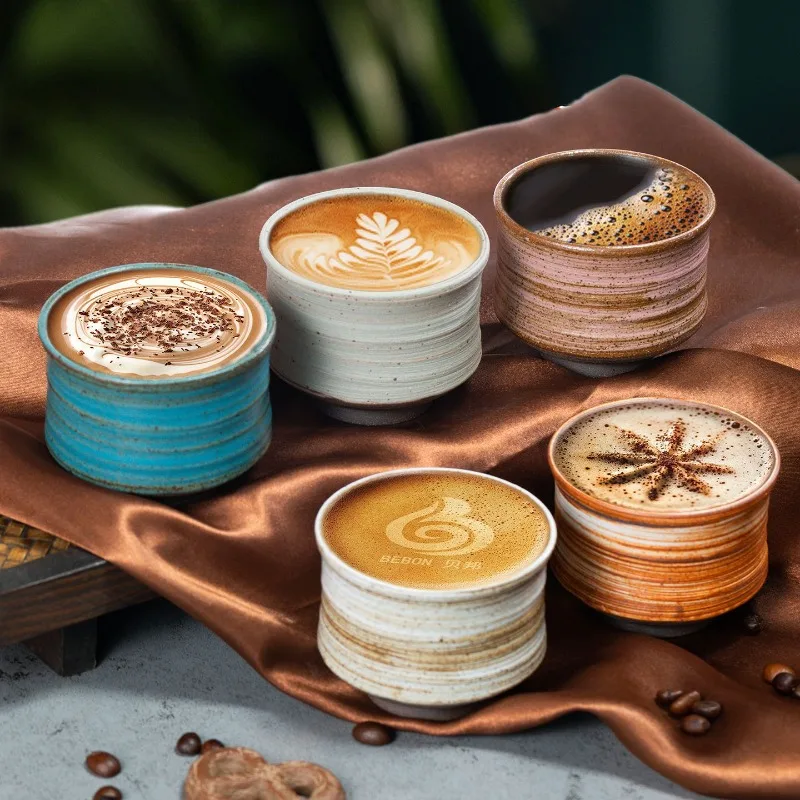 Tasse à café en grès rétro japonais, peinte à la main, émaillée, pour latte art, pour la maison, le bureau, usage quotidien, cadeau en céramique