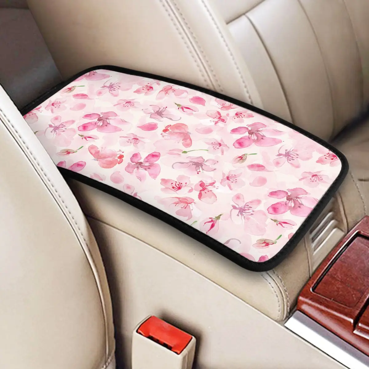 Car Armrest Cover Mat Cherry Blossom Tree Pink Flower Center Console Cover Pad Automobiles Armrest Pad Interior Accessories