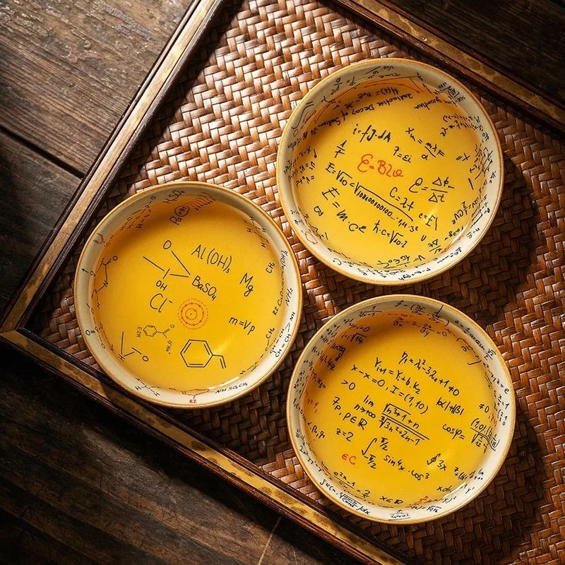Ruzhou Kiln Math Formula Tea Cup, Ceramic Scholar Master Cup, Personal Kung Fu Tea Set, Single Cup for Pu-erh Tea Lovers