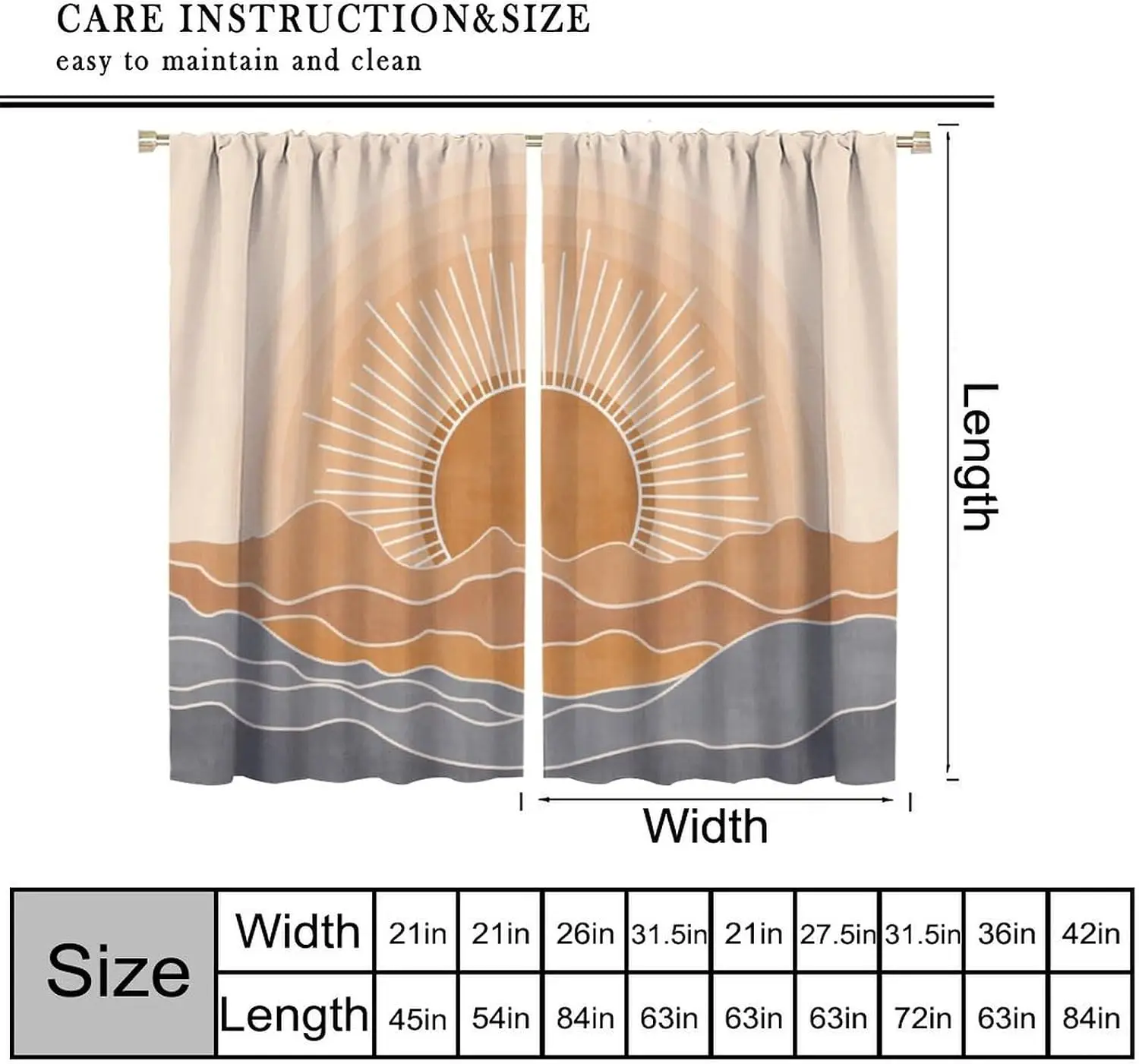 Stylish Boho Sunset Sunburst Curtains Pair Abstract Geometric Window Drapes for Living Room Bedroom Decor 2pcs