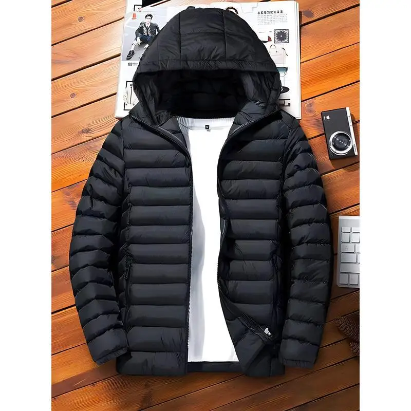 

Men's Lightweight Padded Jacket with Hood Outdoor Wear Resistant Cotton Clothes Long Style Thin Model Couples Fashion