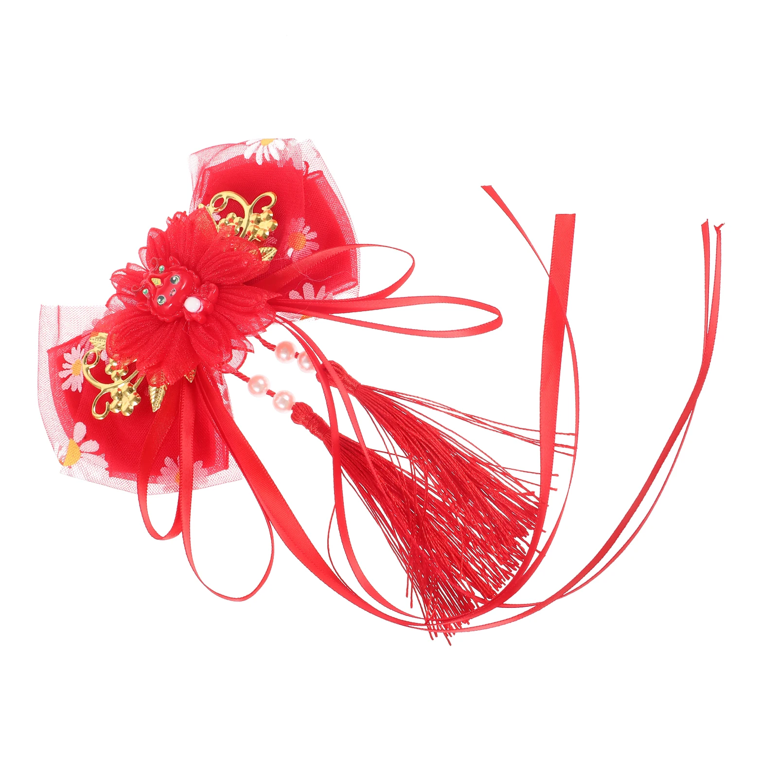 

Red Dragon Year Tassel Hair Clip Large Ribbon Chinese Accessories Girls Hanfu Charm New Year Festive Barrette Thin Hair Wedding