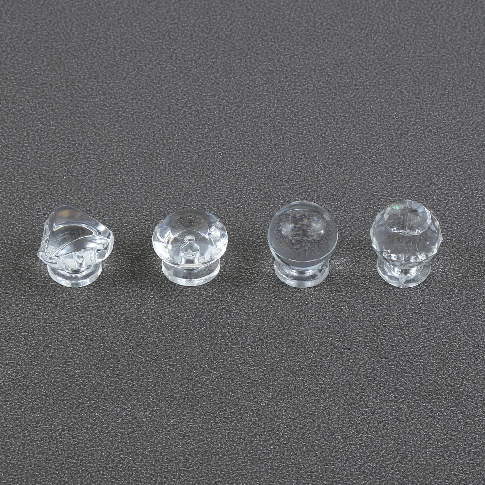 20pcs Clear Acrylic Handle Knob + Transparent Crystal Plastic Pull Triangular/Diamond/Spherical Decor Chest Dresser Box Drawer